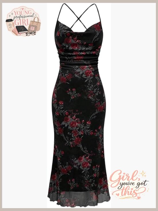 Dresses & Skirts - Bodycon Cami Maxi Dress Cowl Neck Sleeveless Crisscross Back Wedding Guest